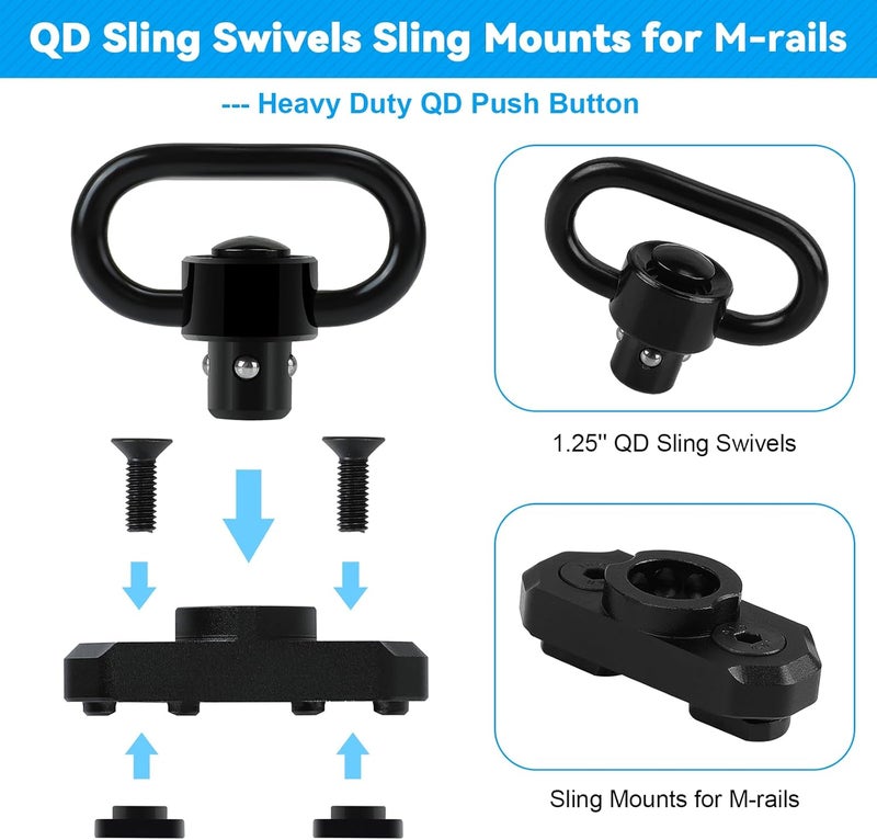 REERON Two Point Traditional QD Sling 1.25" 2 Point Sling Swivels Mounts for M-Rails - Image 5